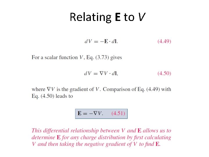 Relating E to V 