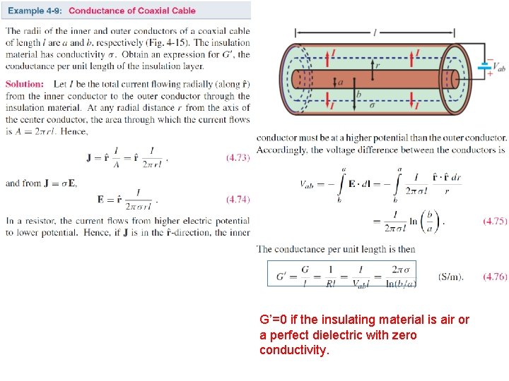 G’=0 if the insulating material is air or a perfect dielectric with zero conductivity.