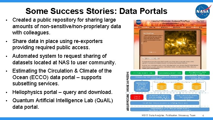 Some Success Stories: Data Portals • Created a public repository for sharing large amounts