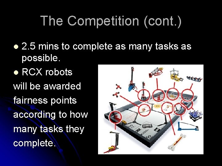 The Competition (cont. ) 2. 5 mins to complete as many tasks as possible.