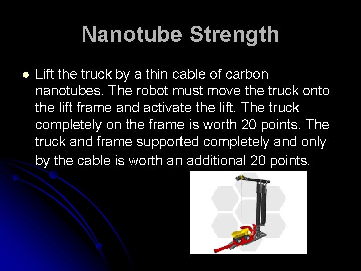 Nanotube Strength l Lift the truck by a thin cable of carbon nanotubes. The