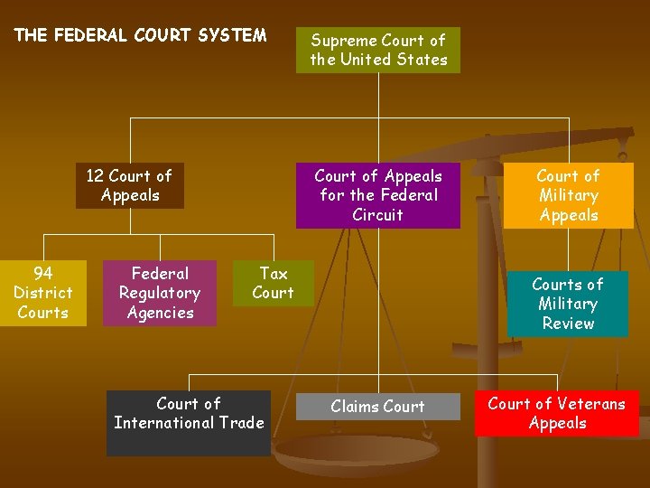 THE FEDERAL COURT SYSTEM 12 Court of Appeals 94 District Courts Federal Regulatory Agencies