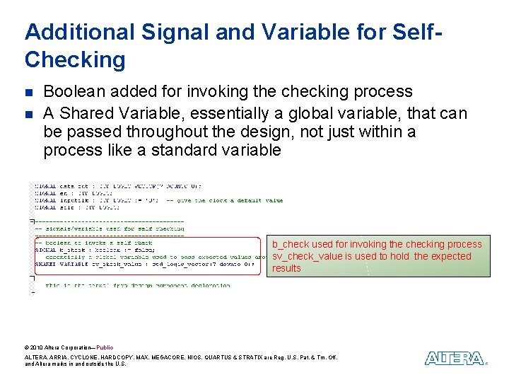 Additional Signal and Variable for Self. Checking n n Boolean added for invoking the Additional Signal and Variable for Self. Checking n n Boolean added for invoking the
