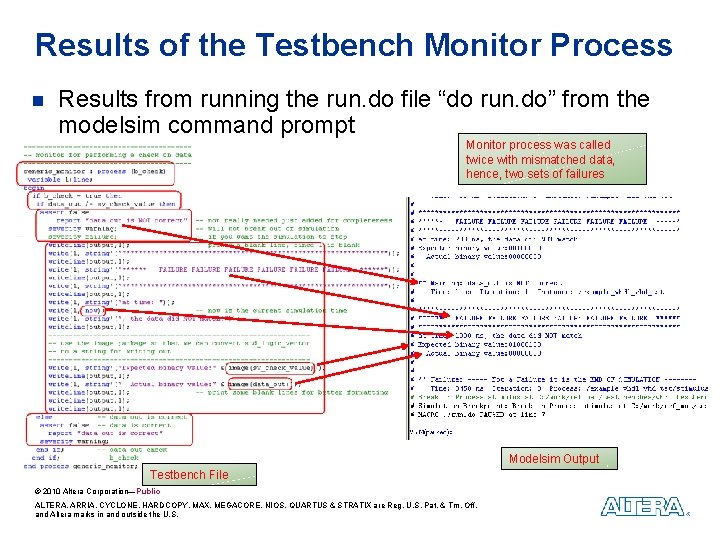 Results of the Testbench Monitor Process n Results from running the run. do file Results of the Testbench Monitor Process n Results from running the run. do file