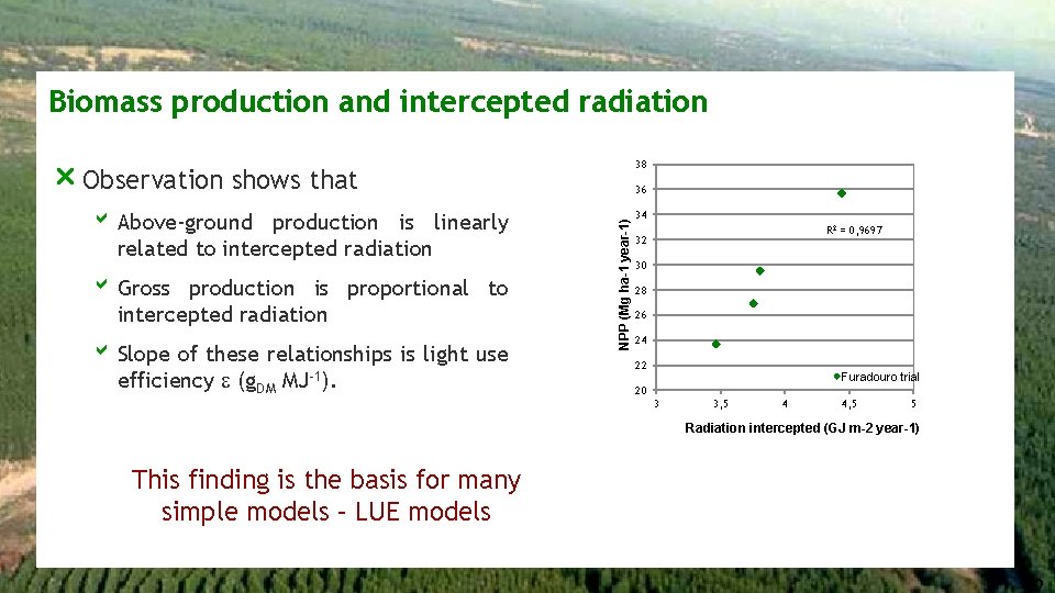 Biomass production and intercepted radiation 38 r Observation shows that b Gross production is