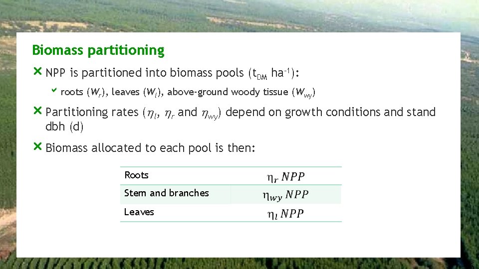 Biomass partitioning r NPP is partitioned into biomass pools (t. DM ha-1): b roots