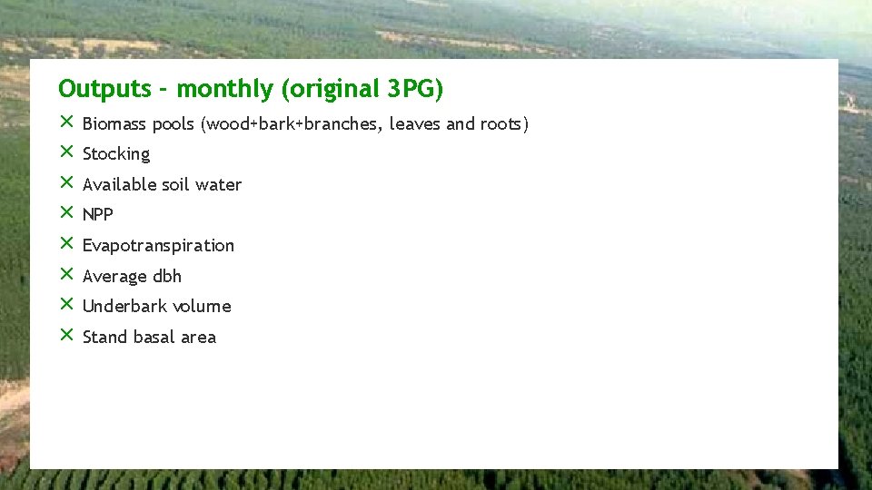 Outputs - monthly (original 3 PG) r Biomass pools (wood+bark+branches, leaves and roots) r
