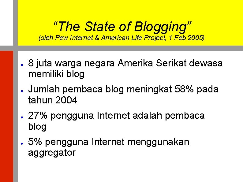 “The State of Blogging” (oleh Pew Internet & American Life Project, 1 Feb 2005)