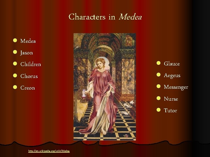 Characters in Medea l l l Medea Jason Children Chorus Creon l l l