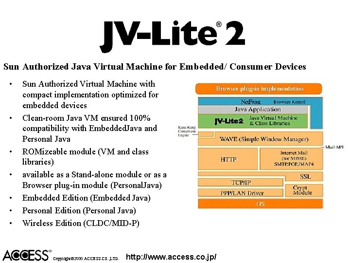Sun Authorized Java Virtual Machine for Embedded/ Consumer Devices • • Sun Authorized Virtual