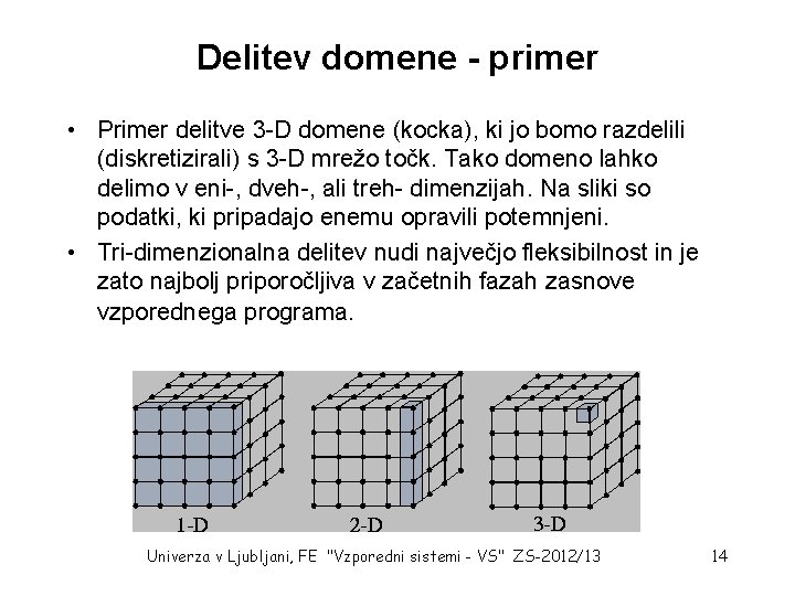 Delitev domene - primer • Primer delitve 3 -D domene (kocka), ki jo bomo