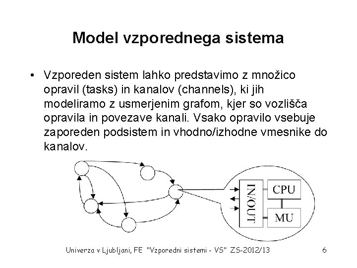 Model vzporednega sistema • Vzporeden sistem lahko predstavimo z množico opravil (tasks) in kanalov