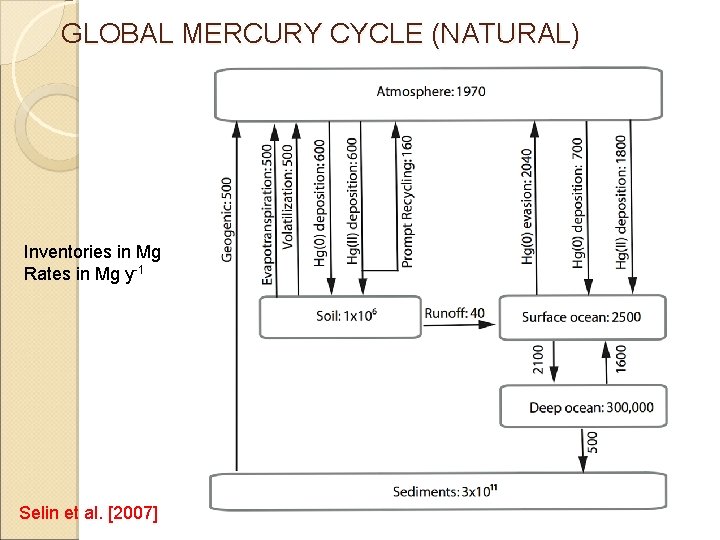 GLOBAL MERCURY CYCLE (NATURAL) Inventories in Mg Rates in Mg y-1 Selin et al.