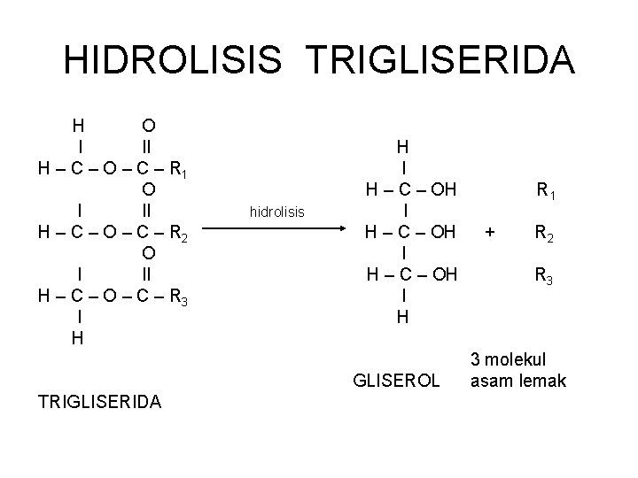 HIDROLISIS TRIGLISERIDA H O I II H – C – O – C –