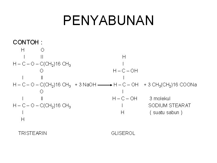 PENYABUNAN CONTOH : H O l II H – C – O – C(CH