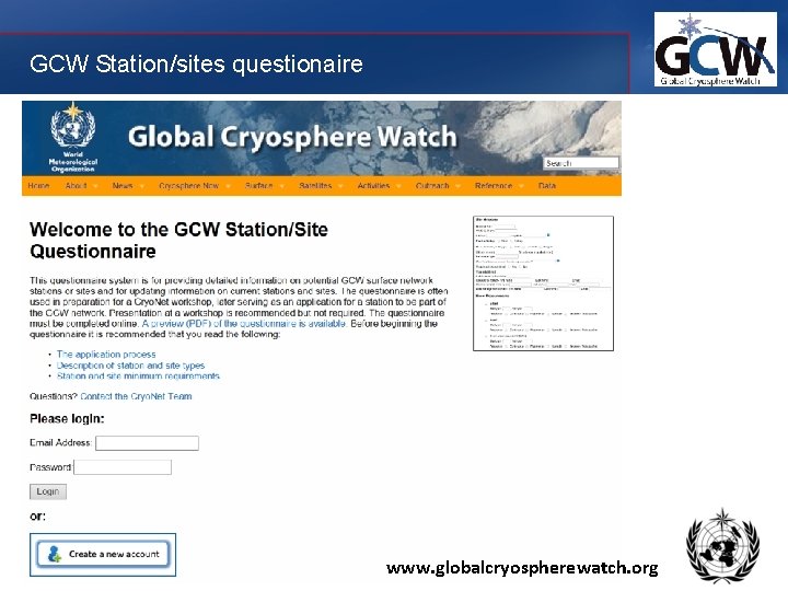 GCW Station/sites questionaire www. globalcryospherewatch. org 