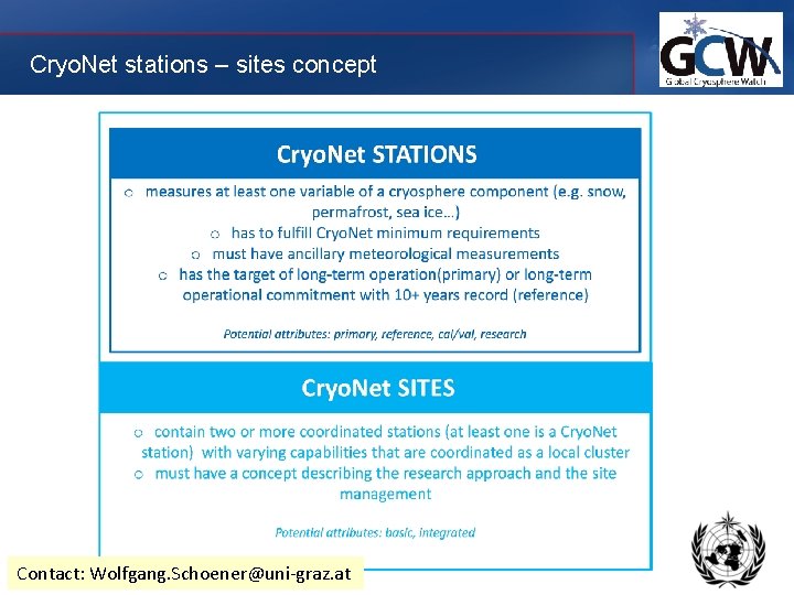 Cryo. Net stations – sites concept Contact: Wolfgang. Schoener@uni-graz. at 