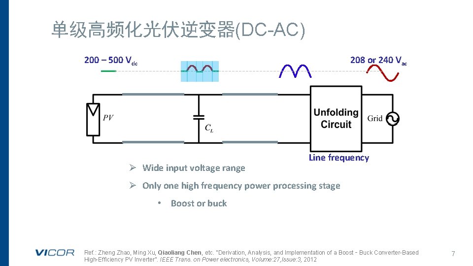 单级高频化光伏逆变器(DC-AC) 200 – 500 Vdc 208 or 240 Vac Ø Wide input voltage range