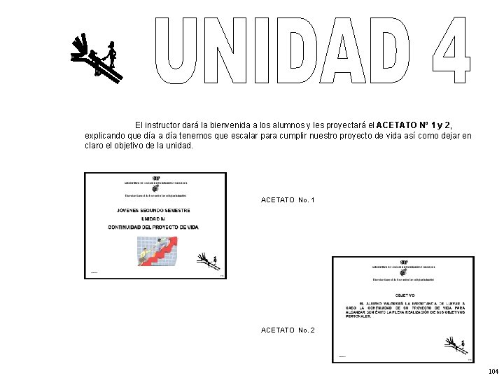 El instructor dará la bienvenida a los alumnos y les proyectará el ACETATO Nº