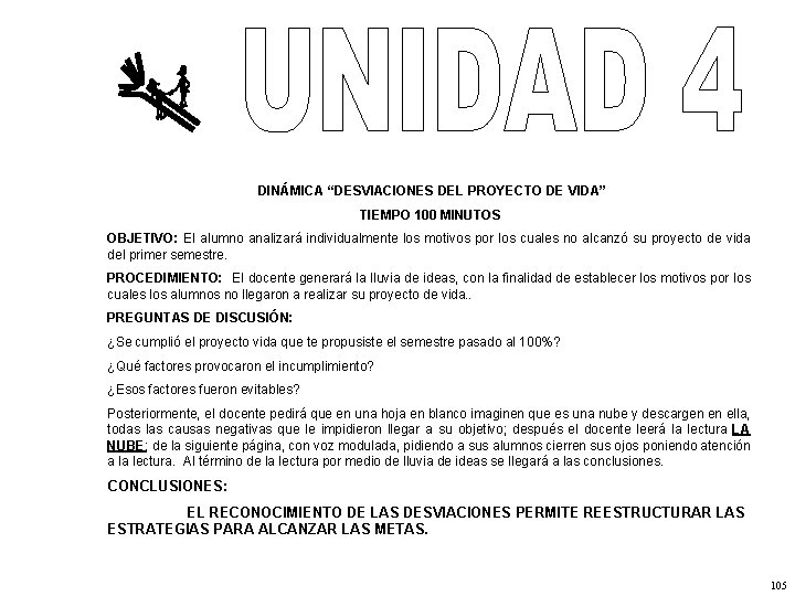 DINÁMICA “DESVIACIONES DEL PROYECTO DE VIDA” TIEMPO 100 MINUTOS OBJETIVO: El alumno analizará individualmente