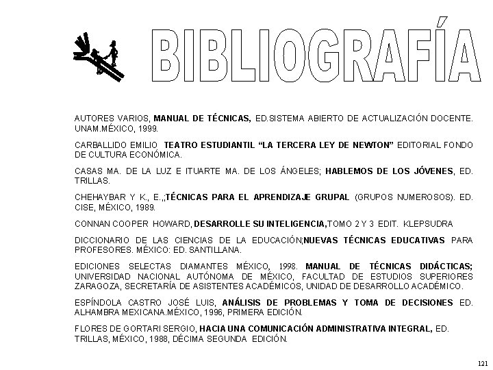 AUTORES VARIOS, MANUAL DE TÉCNICAS, ED. SISTEMA ABIERTO DE ACTUALIZACIÓN DOCENTE. UNAM. MÉXICO, 1999.