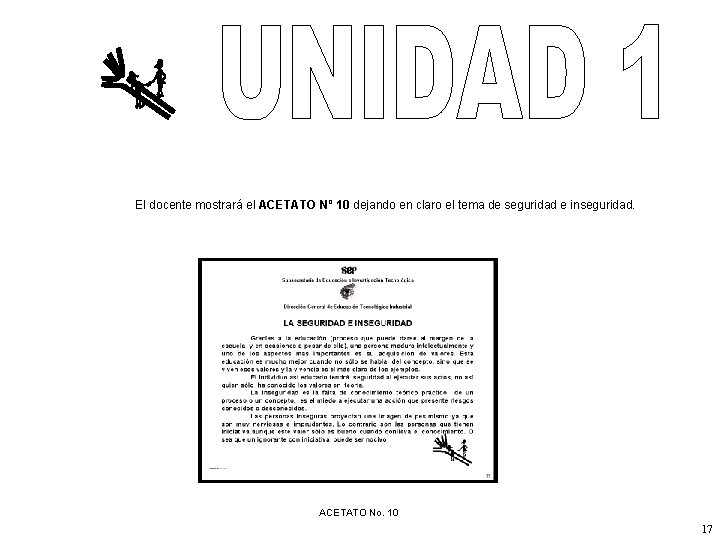 El docente mostrará el ACETATO Nº 10 dejando en claro el tema de seguridad