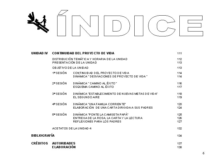 UNIDAD IV CONTINUIDAD DEL PROYECTO DE VIDA 111 DISTRIBUCIÓN TEMÁTICA Y HORARIA DE LA