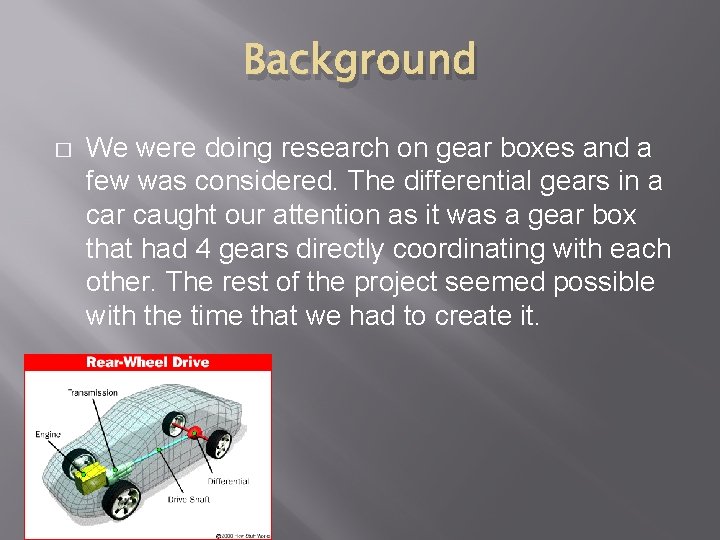 Background � We were doing research on gear boxes and a few was considered.