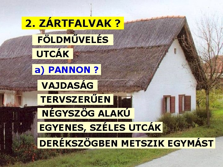 2. ZÁRTFALVAK ? FÖLDMŰVELÉS UTCÁK a) PANNON ? VAJDASÁG TERVSZERŰEN NÉGYSZÖG ALAKÚ EGYENES, SZÉLES