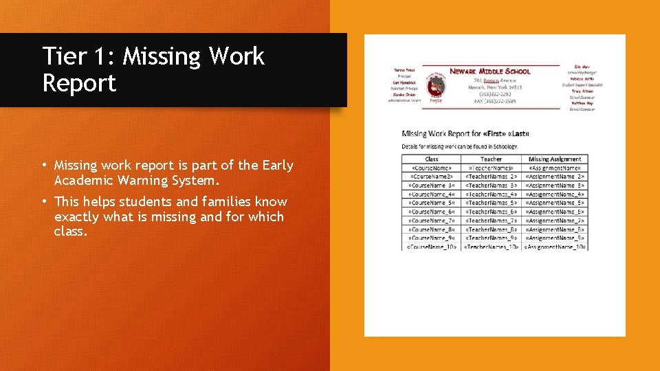 Newark Middle School MultiTiered System of Support Board