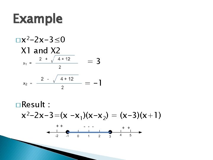 Example � x 2 -2 x-3≤ 0 X 1 and X 2 =3 =