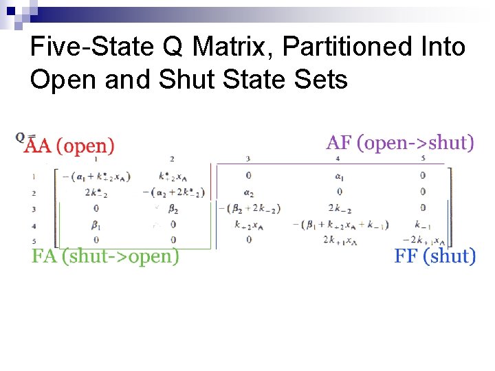 Five-State Q Matrix, Partitioned Into Open and Shut State Sets 