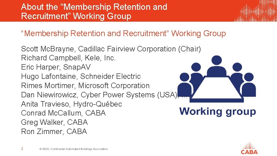 About the “Membership Retention and Recruitment” Working Group Scott Mc. Brayne, Cadillac Fairview Corporation