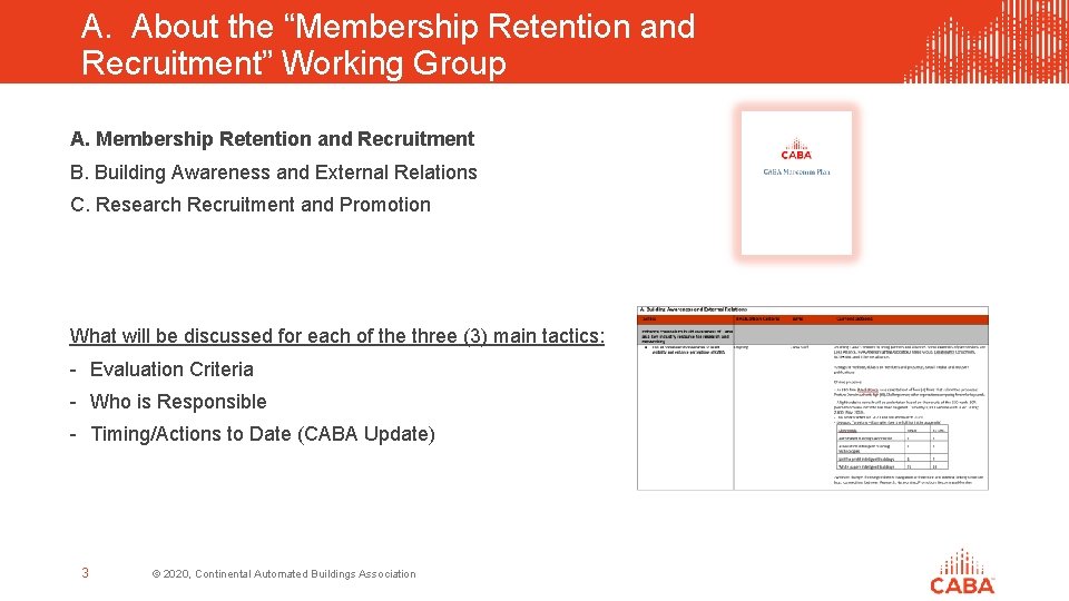 A. About the “Membership Retention and Recruitment” Working Group A. Membership Retention and Recruitment