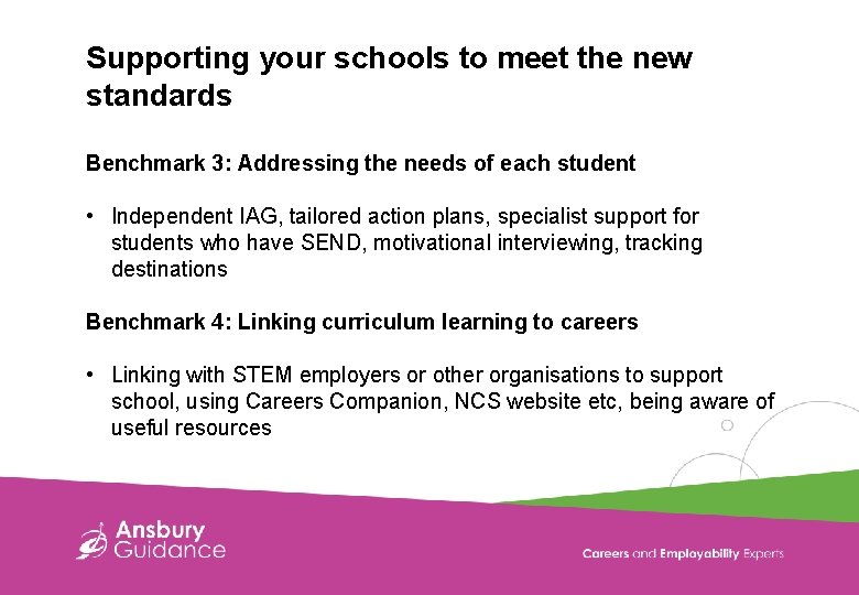 Supporting your schools to meet the new standards Benchmark 3: Addressing the needs of