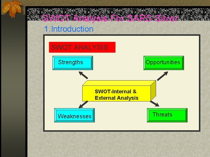 SWOT Analysis For SARS Silver 1. Introduction SWOT ANALYSIS Strengths Opportunities SWOT-Internal & External