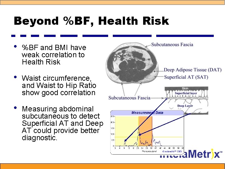 Beyond %BF, Health Risk • %BF and BMI have weak correlation to Health Risk