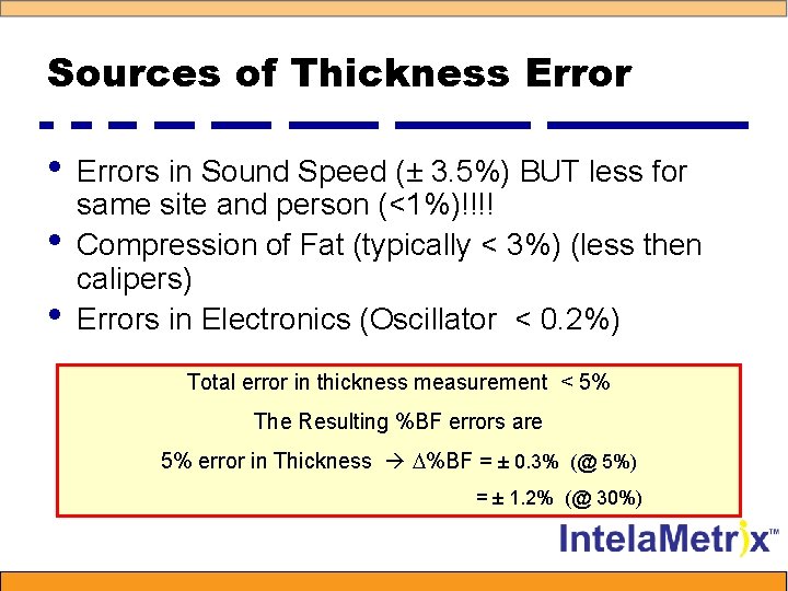 Sources of Thickness Error • • • Errors in Sound Speed (± 3. 5%)