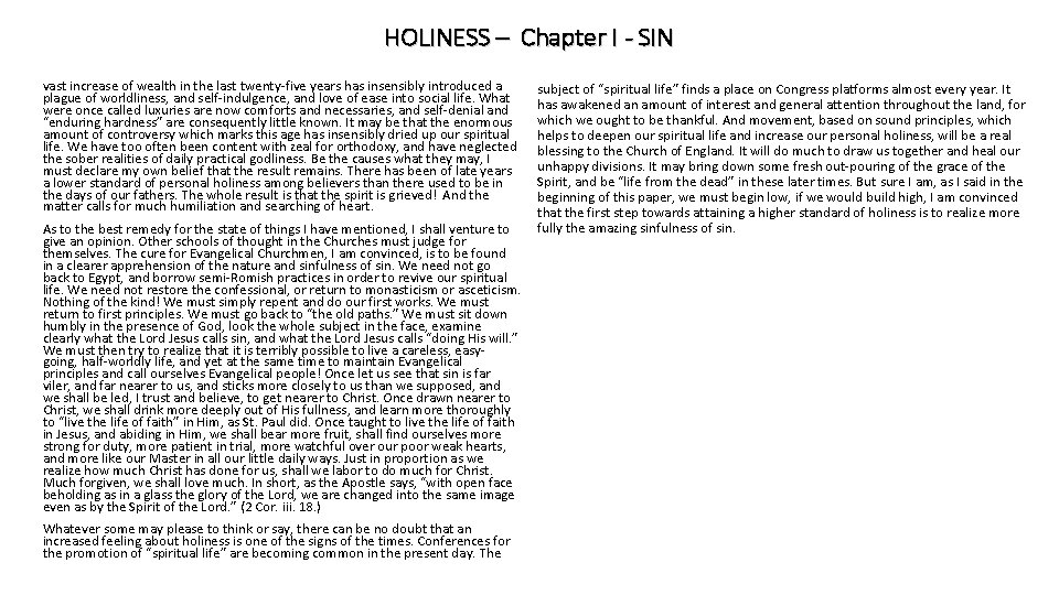 HOLINESS – Chapter I - SIN vast increase of wealth in the last twenty-five