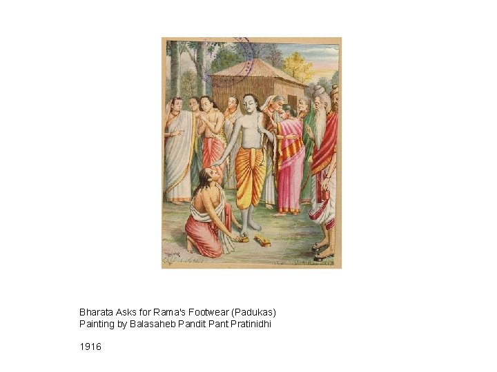 Bharata Asks for Rama's Footwear (Padukas) Painting by Balasaheb Pandit Pant Pratinidhi 1916 
