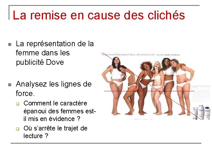 La remise en cause des clichés n La représentation de la femme dans les