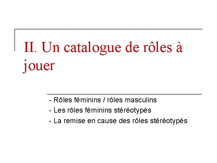 II. Un catalogue de rôles à jouer - Rôles féminins / rôles masculins -