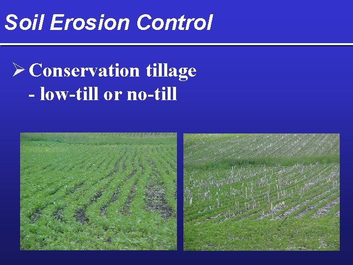 Soil Erosion Control Ø Conservation tillage - low-till or no-till 
