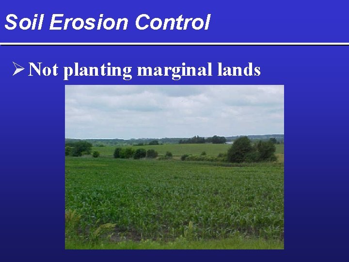 Soil Erosion Control Ø Not planting marginal lands 