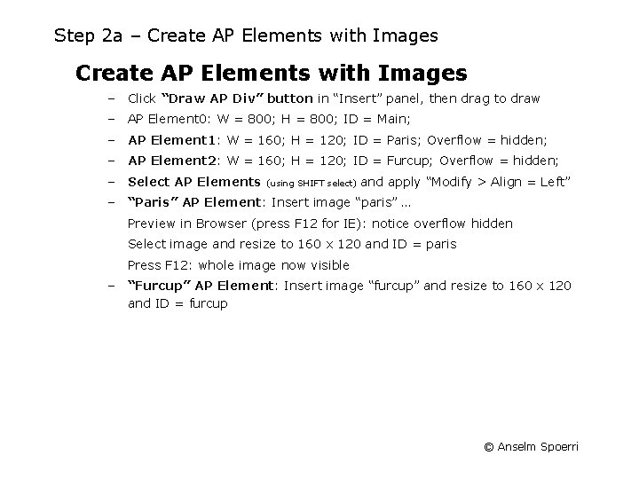 Step 2 a – Create AP Elements with Images – Click “Draw AP Div”