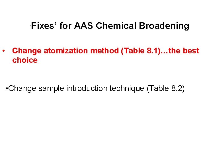 ` Fixes’ for AAS Chemical Broadening • Change atomization method (Table 8. 1)…the best