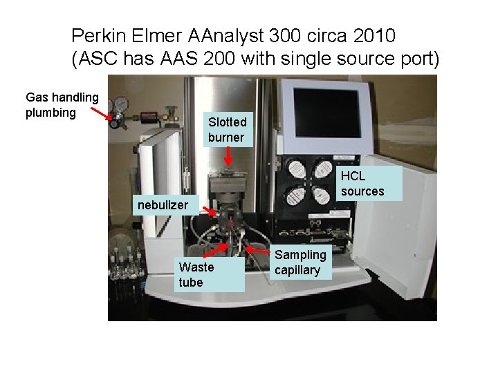 Perkin Elmer AAnalyst 300 circa 2010 (ASC has AAS 200 with single source port)