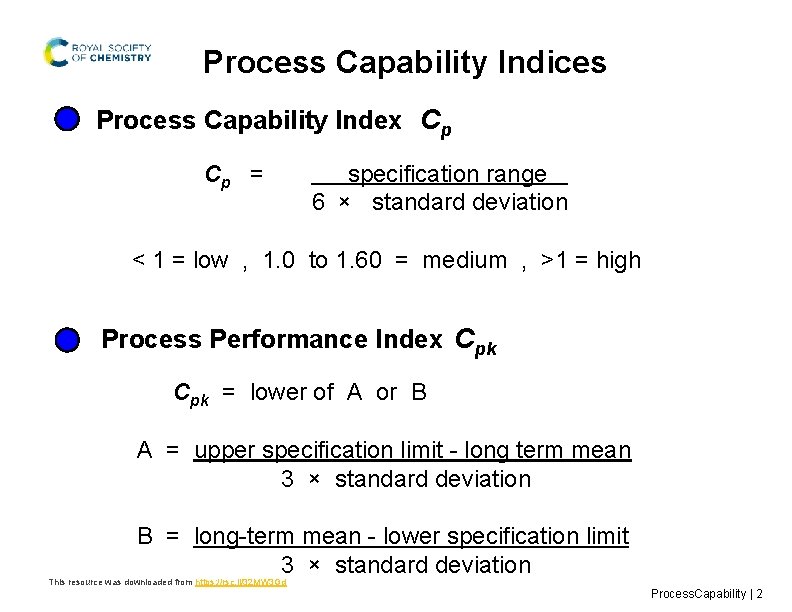 Process Capability Indices Process Capability Index Cp Cp = specification range 6 × standard