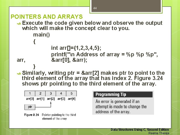 44 POINTERS AND ARRAYS Execute the code given below and observe the output which