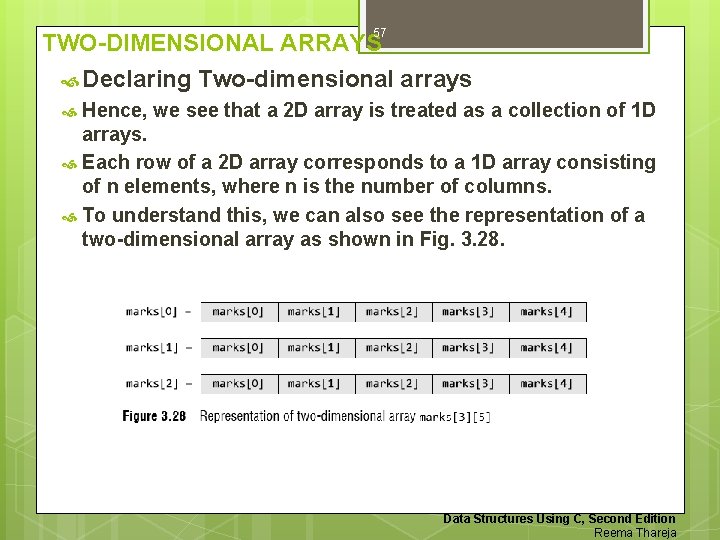 57 TWO-DIMENSIONAL ARRAYS Declaring Two-dimensional arrays Hence, we see that a 2 D array